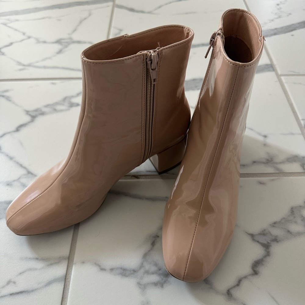 patent heeled boot